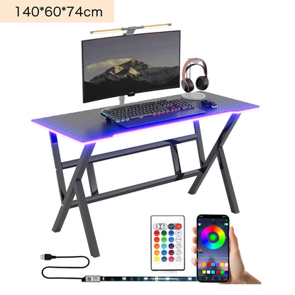 K-shaped Computer Table with LED Strip Carbon Fiber Surface