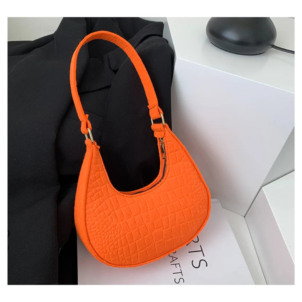 New Brand Women Retro Underarm Bag Felt Solid Color Shoulder Bag Casual Purse Bag Simple Crossbody Bag - Nix Store