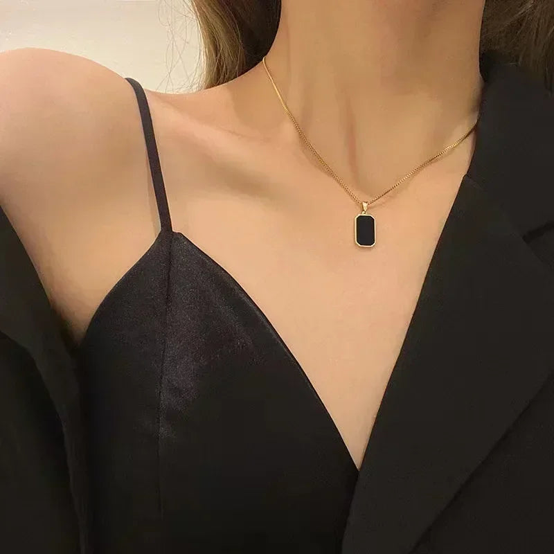 Fashion Square Necklace for Women Korean Black - Nix Store