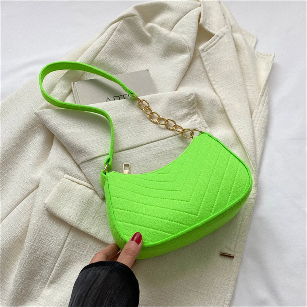 New Brand Women Retro Underarm Bag Felt Solid Color Shoulder Bag Casual Purse Bag Simple Crossbody Bag - Nix Store